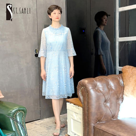 圣三利女装新夏季中长款蕾丝镂空连衣裙SL2027131 商品图0