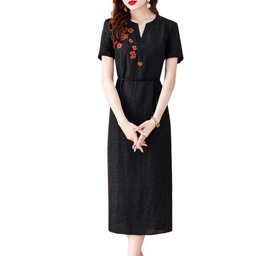 中式复古，夏季新款刺绣印花大码中长裙龟裂纹仿香云纱连衣裙AHM-blx9360 商品图4