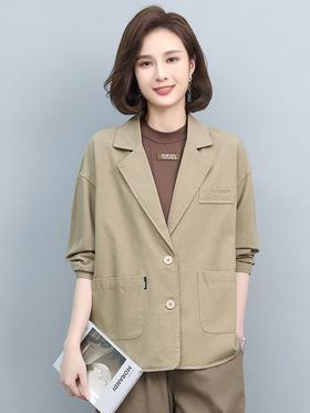 气质西装领外套女，春秋季上新时尚潮流复古文艺风纯色开衫HR-WY31179