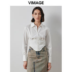 VIMAGE纬漫纪秋季新款百搭显瘦不规则设计感小众衬衫女上衣V2009611