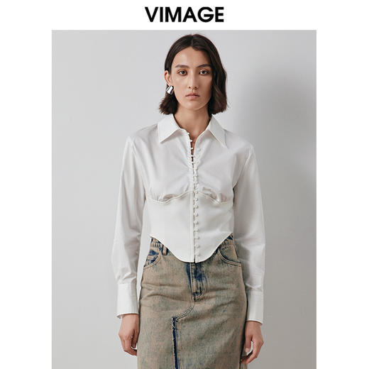 VIMAGE纬漫纪秋季新款百搭显瘦不规则设计感小众衬衫女上衣V2009611 商品图0
