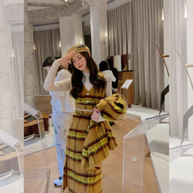 BeQueenStory【苏黎世】复古时尚黄色格纹毛呢三件套装