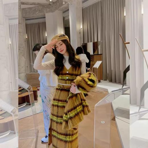 BeQueenStory【苏黎世】复古时尚黄色格纹毛呢三件套装 商品图0