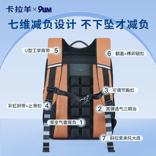卡拉羊X九微米24L/26L中学生防下坠减负气囊缓震轻奢立体书包 凯旋门 U5170/L 商品图6