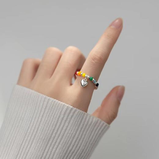 彩虹串珠戒指女2022年新款杨幂同款爱心轻奢高级时尚百搭闺蜜指环 商品图3