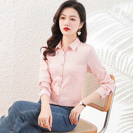 格子衬衫女款长袖春秋款，新款宽松中年妈妈装小衫打底衬衣上衣QB-TLCZ96333 商品图6