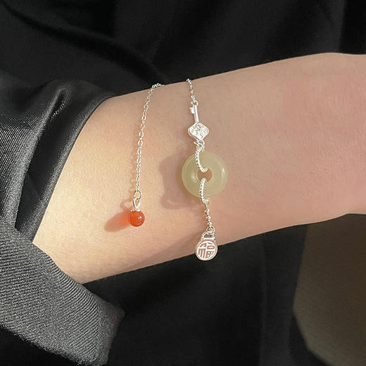 【国潮和田玉平安扣手环】新中式文艺红玛瑙手链 轻奢钥匙福字流苏手串 商品图3