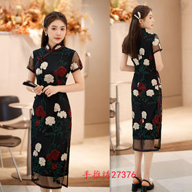 老上海复古国风中长手推绣旗袍GX27376