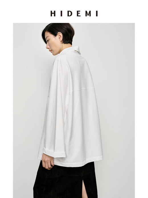 HIDEMI 极简廓形堆堆领立领logo刺绣款精梳棉长袖上衣 军绿色/锡器灰/白色 商品图10