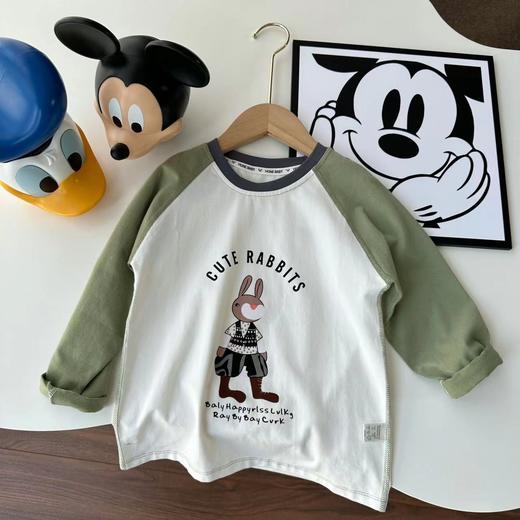 【捡漏价49.9元2件】艾草无骨长袖T，春季新款长袖T恤，儿童版无骨设计，彩色卡通图案加持，多种颜色可选，儿童撞色卡通上衣，插肩打底衫 商品图13