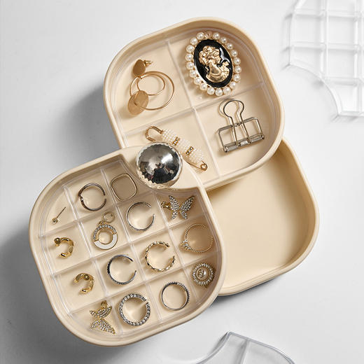 【ins风旋转首饰盒】家用梳妆台饰品耳环戒指手饰高颜值多层收纳盒 旋转盒子开合便捷 分区明显清晰可见 商品图2