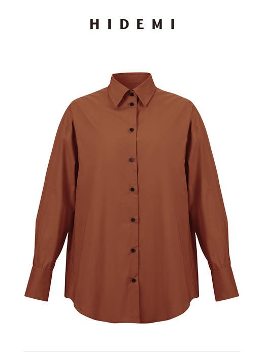 HIDEMI 经典极简廓形款水洗棉衬衫 砖红色/黑色/海鸥灰绿/浅豆绿 商品图9