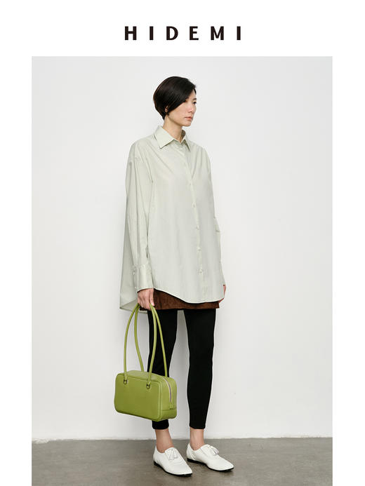 HIDEMI 经典极简廓形款水洗棉衬衫 砖红色/黑色/海鸥灰绿/浅豆绿 商品图4