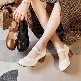 妈妈鞋春秋复古单鞋，软底中老年舒适粗跟女鞋老年皮鞋跳舞鞋JY-229