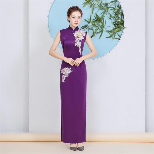 长款演出走秀旗袍，年轻款改良版复古优雅长旗袍QL-1267 商品图5