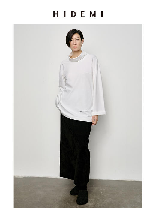 HIDEMI 极简廓形堆堆领立领logo刺绣款精梳棉长袖上衣 军绿色/锡器灰/白色 商品图8