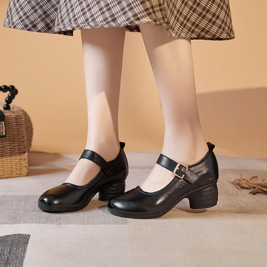 妈妈鞋春秋复古单鞋，软底中老年舒适粗跟女鞋老年皮鞋跳舞鞋JY-229 商品图2
