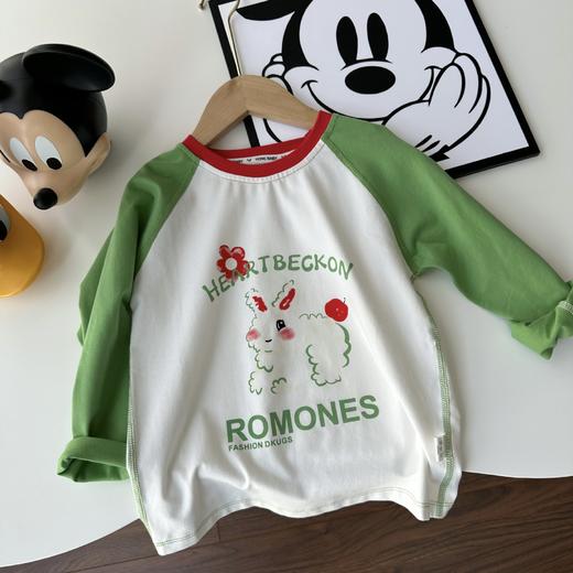 【捡漏价49.9元2件】艾草无骨长袖T，春季新款长袖T恤，儿童版无骨设计，彩色卡通图案加持，多种颜色可选，儿童撞色卡通上衣，插肩打底衫 商品图7