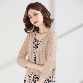 薄款百搭，七分袖镂空桑蚕丝披肩短款冰丝开衫CC-12303