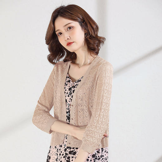 薄款百搭，七分袖镂空桑蚕丝披肩短款冰丝开衫CC-12303 商品图0