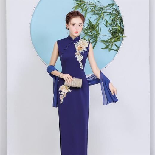 长款演出走秀旗袍，年轻款改良版复古优雅长旗袍QL-1267 商品图3