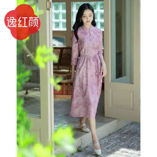 逸红颜「云想 」新款天丝连衣裙女七分袖连立领A摆优雅气质 商品图2