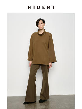 HIDEMI 极简廓形堆堆领立领logo刺绣款精梳棉长袖上衣 军绿色/锡器灰/白色