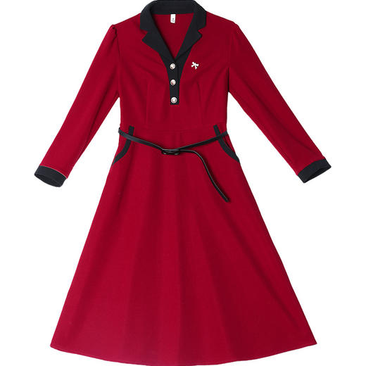 HG-23A06JLY-L春款长款简约拼接修身时尚A字裙长袖气质通勤内搭连衣裙 商品图4