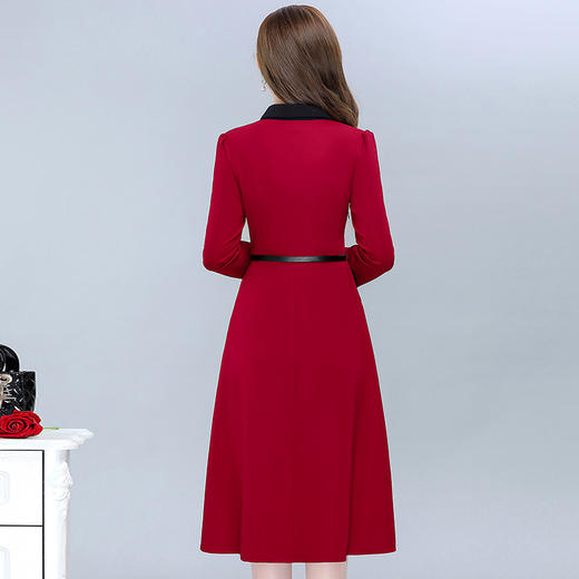 HG-23A06JLY-L春款长款简约拼接修身时尚A字裙长袖气质通勤内搭连衣裙 商品图2