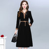 HG-23A06JLY-L春款长款简约拼接修身时尚A字裙长袖气质通勤内搭连衣裙 商品缩略图1
