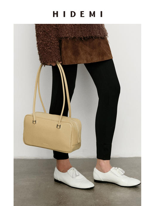 HIDEMI 牛皮波士顿两用包 可手提可腋下肩背/奶茶色 商品图2