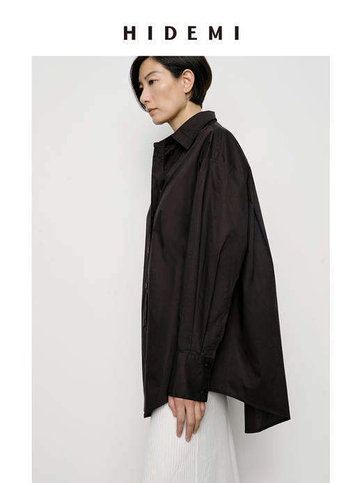 HIDEMI 经典极简廓形款水洗棉衬衫 砖红色/黑色/海鸥灰绿/浅豆绿 商品图8