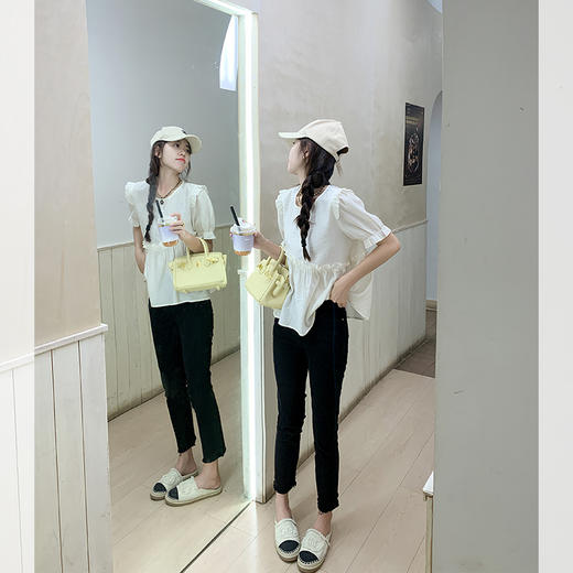 <曾小咸推荐>巨折清仓秒杀，稀有现货24小时发【仅限今日】【奶油贝壳】泡泡袖圆领雪纺短袖 商品图2