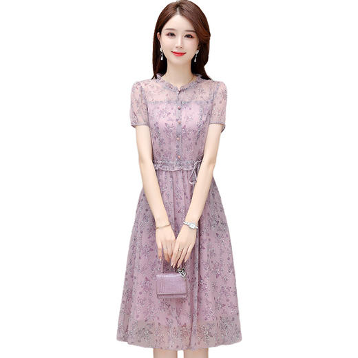 DD-碎花连衣裙女2023年夏季新款洋气中长裙短袖口袋打底裙A字裙 商品图4