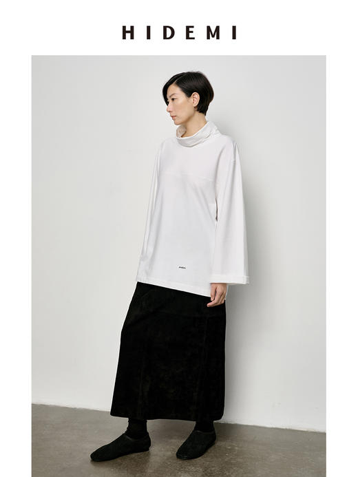 HIDEMI 极简廓形堆堆领立领logo刺绣款精梳棉长袖上衣 军绿色/锡器灰/白色 商品图9