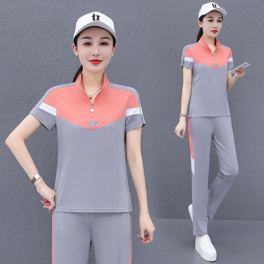 2023新款薄款休闲短袖时尚洋气冰丝运动套装QB-TL2360 商品图1