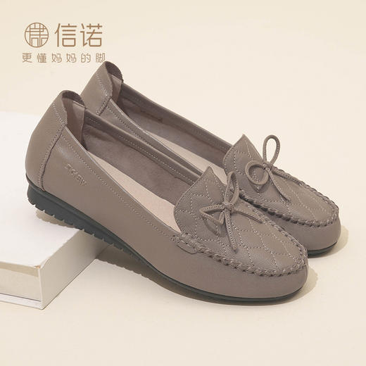 信诺头层羊皮女鞋23新款秋季超软豆豆鞋一脚蹬休闲单鞋妈妈鞋皮鞋23Q2502-22 商品图5