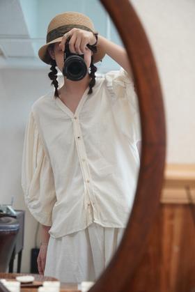 elsa esturgie 奶白结袖衬衫上衣