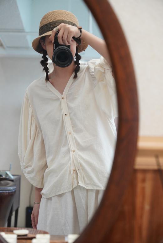 elsa esturgie 奶白结袖衬衫上衣 商品图0