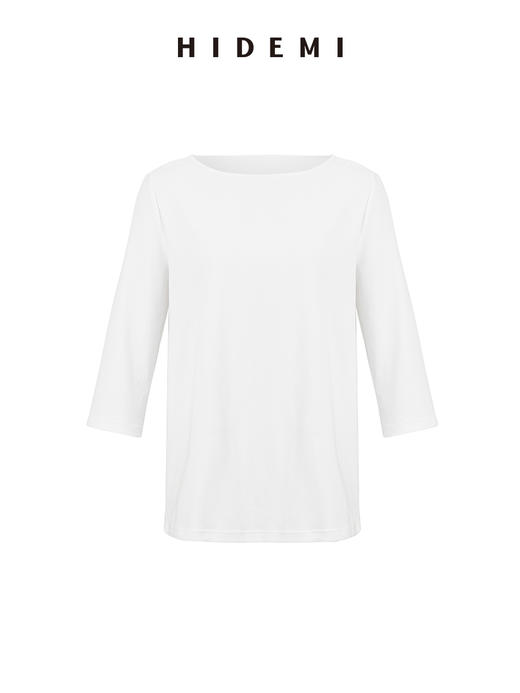 HIDEMI 经典简约一字领弧形领七分袖水洗棉T恤上衣 黑色/灰色/白色 商品图12