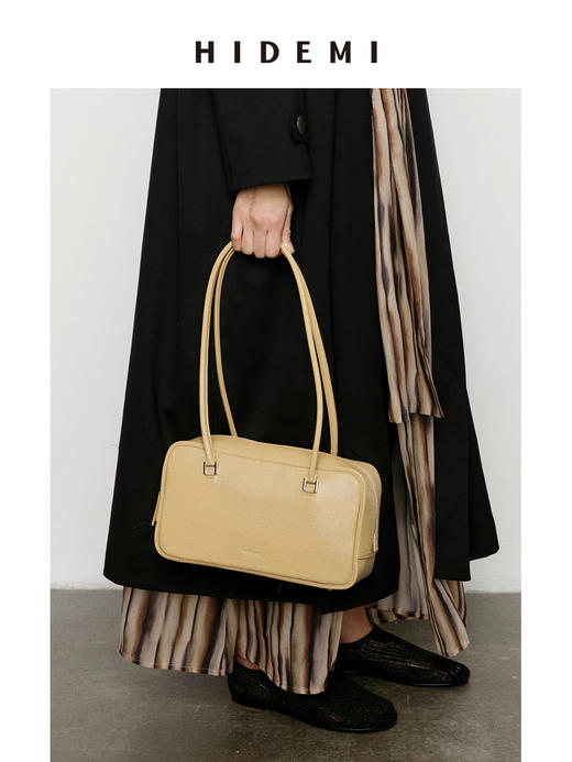 HIDEMI 牛皮波士顿两用包 可手提可腋下肩背/奶茶色 商品图0