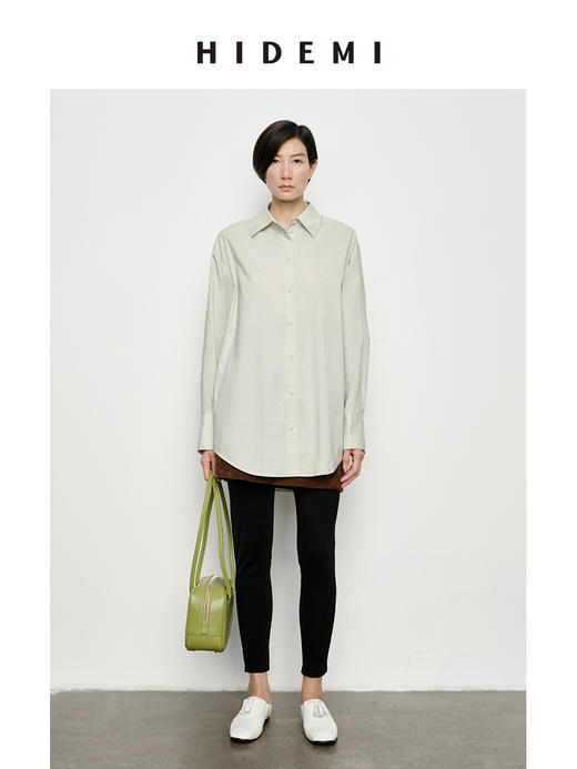 HIDEMI 经典极简廓形款水洗棉衬衫 砖红色/黑色/海鸥灰绿/浅豆绿 商品图3