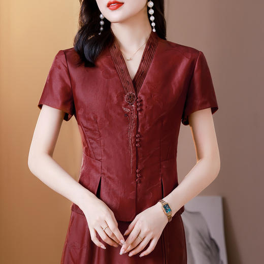 妈妈装时尚复古优雅喜婆婆婚宴装衬衫半身裙两件套AHM-blx9533 商品图1