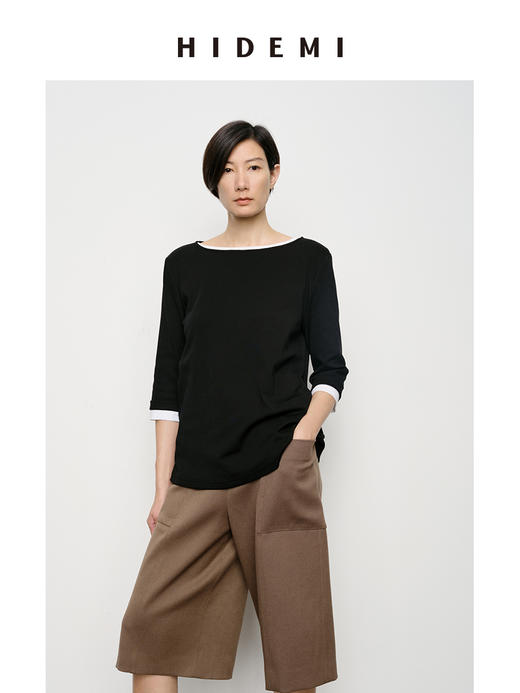 HIDEMI 显瘦极简中低腰中装感直筒中裤 卡其色/墨绿色/黑色 商品图14