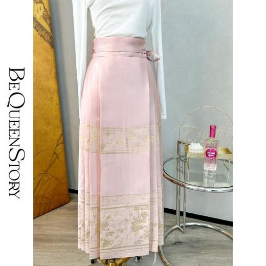 BeQueenStory【锦绣马面裙】国风复古粉色刺绣织金马面半身裙2023新 商品图0