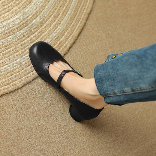 时尚简约，头层羊皮真皮浅口圆头一字带玛丽珍单鞋SSS-S5598 商品图11
