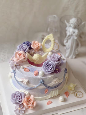 #复古蛋糕#天使在许愿#我们来许愿吧~ 韩式裱花 O款 忌廉蛋糕（默认自提，收费配送请联系客服）