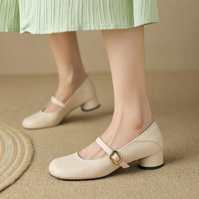 时尚简约，头层羊皮真皮浅口圆头一字带玛丽珍单鞋SSS-S5598