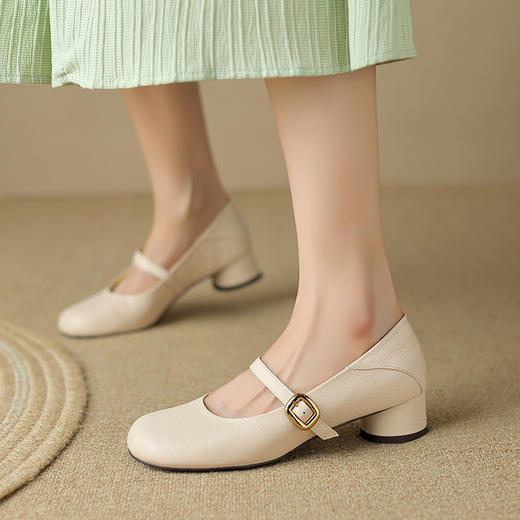 时尚简约，头层羊皮真皮浅口圆头一字带玛丽珍单鞋SSS-S5598 商品图0