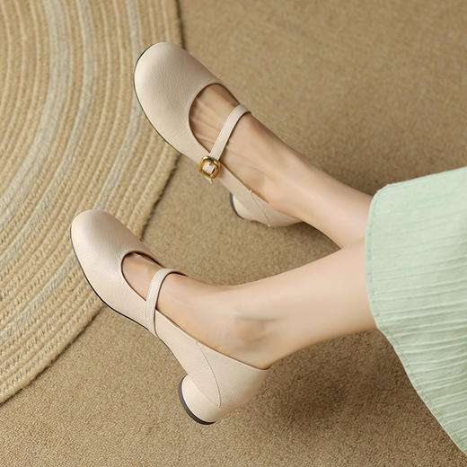 时尚简约，头层羊皮真皮浅口圆头一字带玛丽珍单鞋SSS-S5598 商品图1